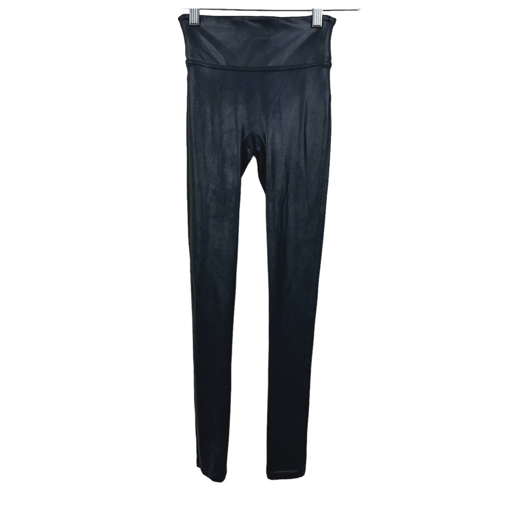 SPANX Women's Faux Leather Leggings Size XS Petite‎ Black High Waist Ponte Pants
